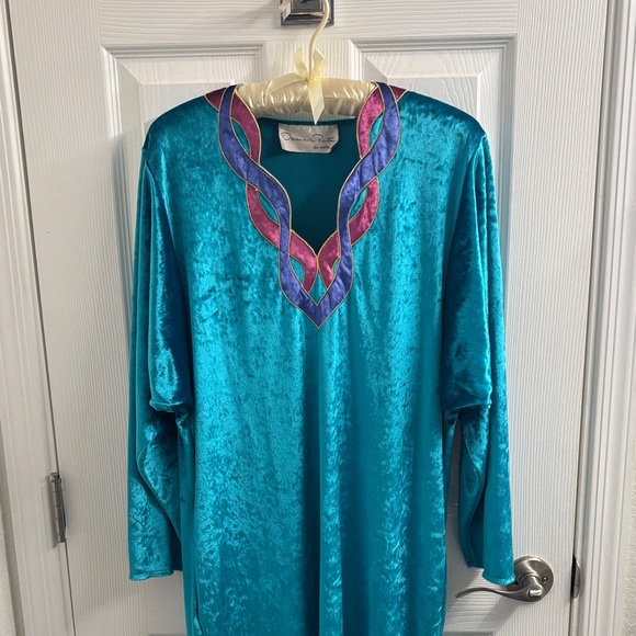 RARE! 1980's OSCAR DE LA RENTA Turquoise Velour Tunic Colorful Trim -Med- HOT! - Picture 1 of 15